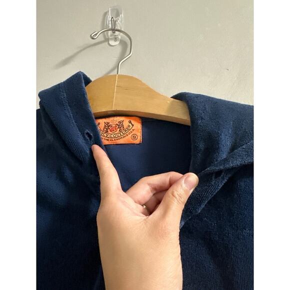 🔴Juicy Couture‎ navy terry cloth short sleeve hoodie size Small y2k - Picture 8 of 10